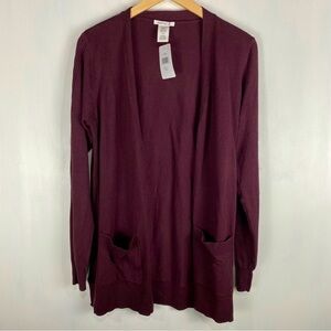 Matty M Essential Basic Longline Open Front Sweater Cardigan Merlot Small (NWT)